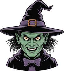 Halloween witch with broom and pumpkin on white background vector illustration