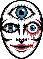 Vector illustration of a woman’s face with detailed eyes and makeup in a stylish fashion design