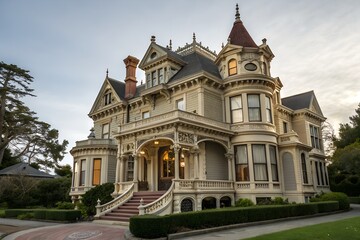 Obraz premium Grand Victorian Mansion with Ornate Architecture and Turret