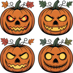Halloween Pumpkin Set with Spooky Faces and Festive Decorations