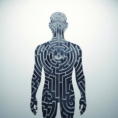 A metaphor for the complexity of the mind: a human silhouette containing an intricate labyrinth, symbolizing an inner journey
