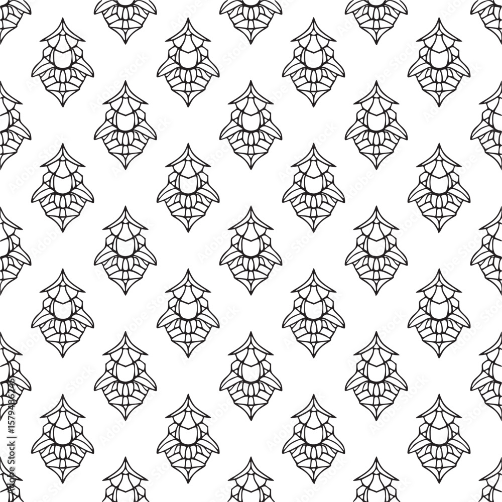Poster repeating pattern of stylized floral elements in black outline on a white background design element 