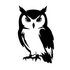 Obraz premium Black and white illustration of an owl with piercing eyes 