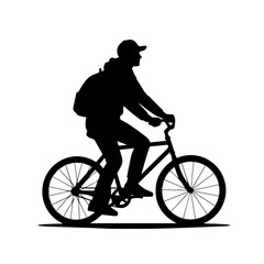 Obraz premium Silhouette of a man riding a bicycle with a backpack outdoors 