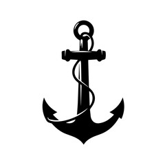 Black anchor icon with rope in minimalist style  
