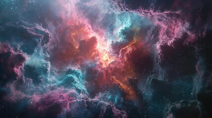 Cosmic nebula swirling in vibrant hues