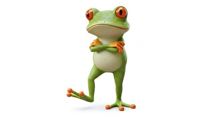 Cartoon frog posing against white background