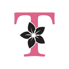 Flower Logo combine with letter T vector template
