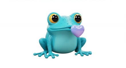 Cute teal frog holding heart
