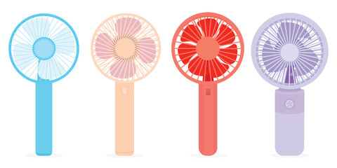Mini Portable Fan. Different Styles Digital Electric Handheld Fan icons. Vector Illustration