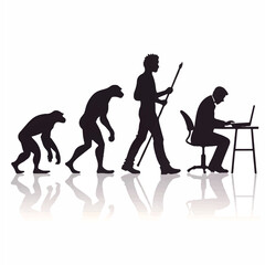  Human Evolution to Digital Era: Primate to Computer User Silhouette
