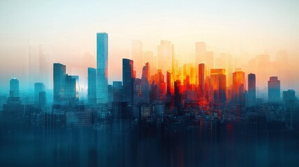 Fototapeta premium Sunrise city skyline, blurred