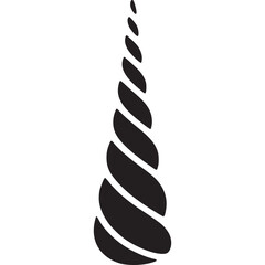 A simple black and white graphic of a spiraling conical shape on a plain white isolated background on transparent background