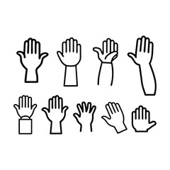 Fototapeta premium Diverse hands raised in various poses open palms fingers