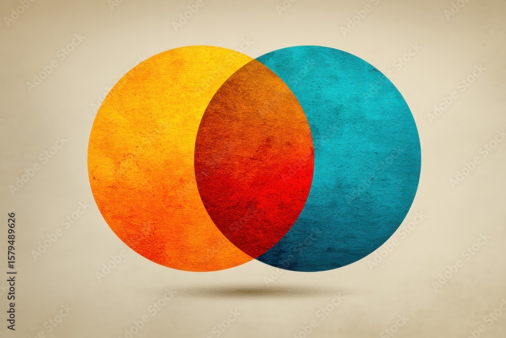 Poster abstract artistic design with overlapping vibrant color circles and textured layers