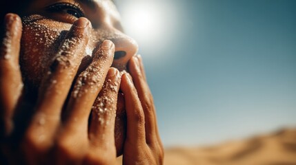 Applying Sunscreen Before Desert Hike in Intense Sunlight
