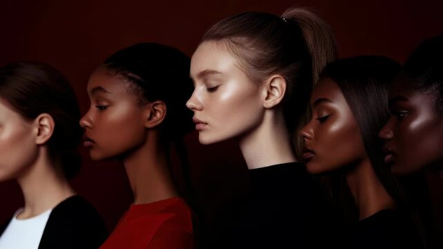 Elegant movement of models in artistic lighting with graceful poses and diverse fashion