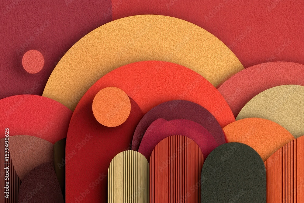 Poster abstract colorful gradient curves with texture in warm red and orange hues