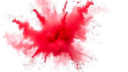 A vibrant explosion of red powder suspended in mid-air, capturing dynamic energy and movement.