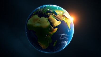 Fototapeta premium Vibrant Earth globe floating in space, showcasing continents with atmospheric lighting.