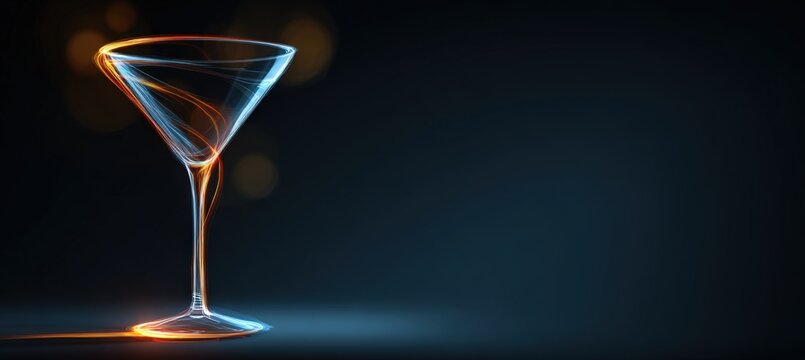Elegant Dark Background with Glowing Cocktail Outline for Upscale Menus