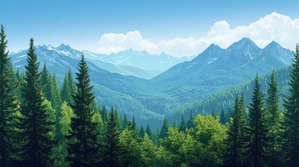 Fototapeta premium Mountain vista, lush forest