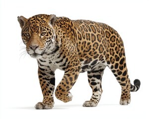 Fototapeta premium Jaguar Isolated on Bright Background: Wild Cat in Natural Elegance