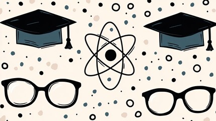 a  pattern of simple doodle graduation caps,