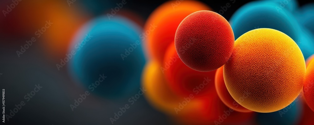 Poster vivid abstract spheres in dynamic colors over a dark expressive background