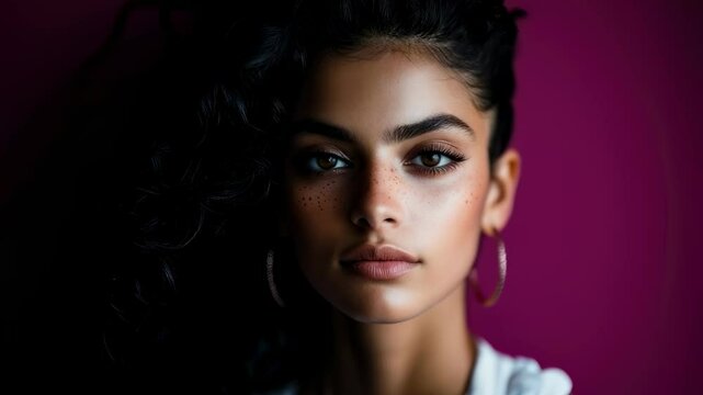 Intense portrait of woman in artistic lowkey lighting with dynamic shadow movement