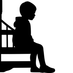 Silhouette of a child sitting on steps in a contemplative pose  