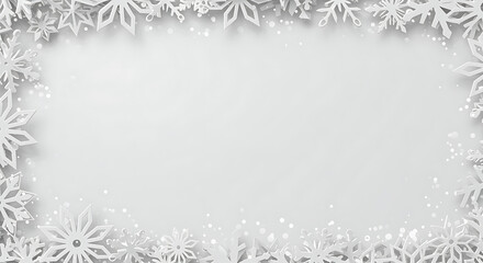 Fototapeta premium A delicate border of white snowflakes and subtle snow creates a festive winter frame, perfect for holiday greetings and seasonal promotions with ample copy space