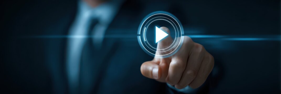 Interactive Streaming Control. Businessman Engaged with Multimedia Player on Modern Device for Future Entertainment