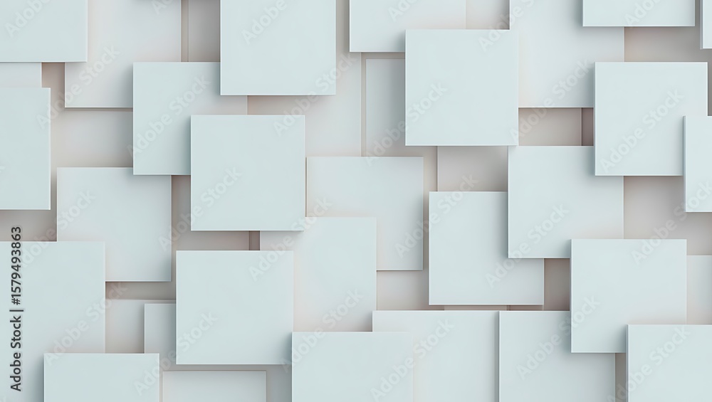 Poster geometric texture of stacked white squares, modern abstract white background with layered square pat