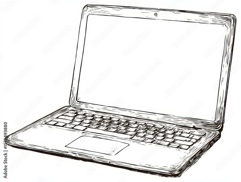 Fototapete minimalist laptop outline. hand-drawn open notebook with clear display in stylish line art