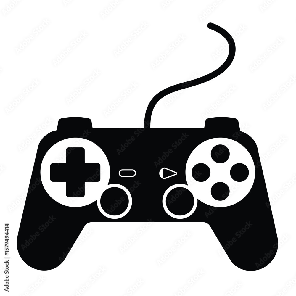 Poster black classic video game controller with buttons and joystick