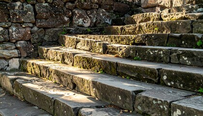 Old Stone Steps Partially Lit by Natural Sunlight Somber Quiet
