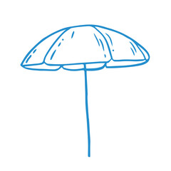 Blue beach umbrella in doodle style. Vacation vector hand drawn illustration