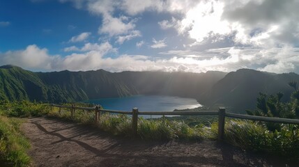 Panoramic view of a crater lake