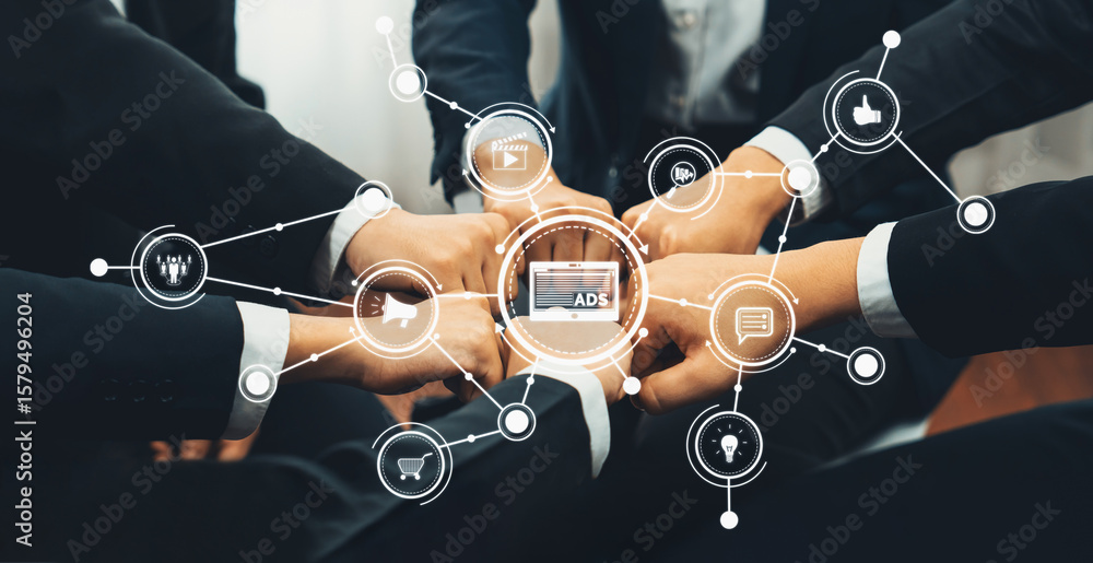 Poster this image captures a dynamic moment of collaboration and unity among professionals, emphasizing the