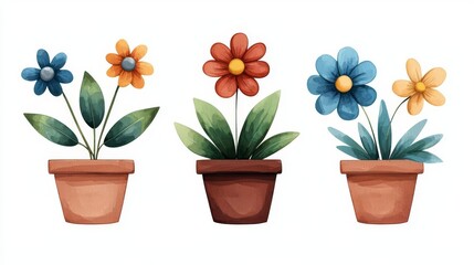 Fototapeta premium A vibrant collection of colorful flowers in terracotta pots, perfect for enhancing garden or indoor decor.
