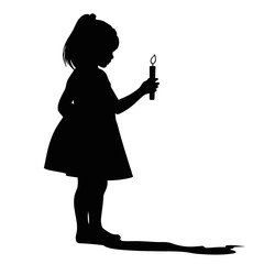 Girl holding a candle and casting a shadow in silhouette form  