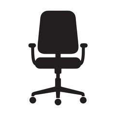 Fototapeta premium Black Office Chair Icon with Armrests and Wheels Silhouette for Workplace or Home Use