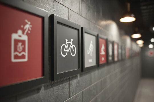 Inclusive workout icon signage on gym wall