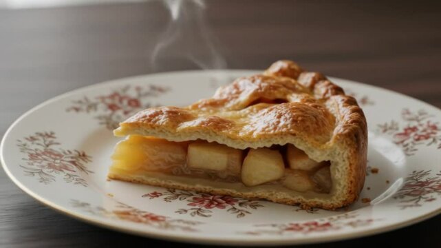 Slice of apple pie on plate
