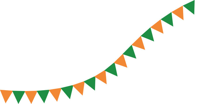 Indian Independence Day Decorative Pennant Flags – Triangular Bunting on Wavy String– Saffron White Green Decorative Frame for Independence Day and Patriotic Artwork - Powered by Adobe