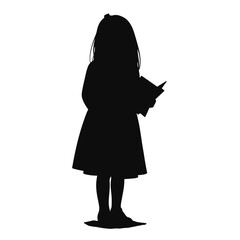 Silhouette of young girl holding book and standing with confidence  
