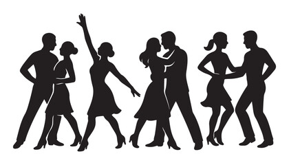 Fototapeta premium group of people silhouettes dancing and moving together vector illustration