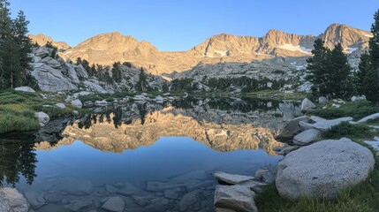 Majestic Mountain Reflection: Serene Lake Landscape with Stunning Symmetry.