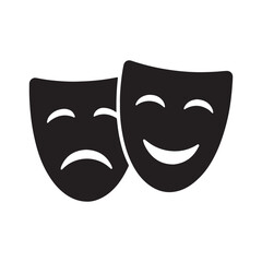 Comedy and Tragedy Theater Masks Silhouette Icon for Drama and Performing Arts

